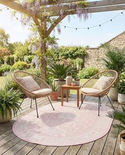 Rugs.com - Outdoor Aztec Rug – 5' 3 x 8' Oval Pink Washable Indoor/Outdoor Rug – Perfect for Patios, Decks, and Porches by Rugscom