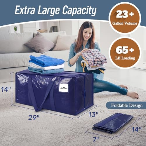 12 Pack Extra Heavy Duty Large Moving Bags with Strong Zipper, Dark Blue - Image 3