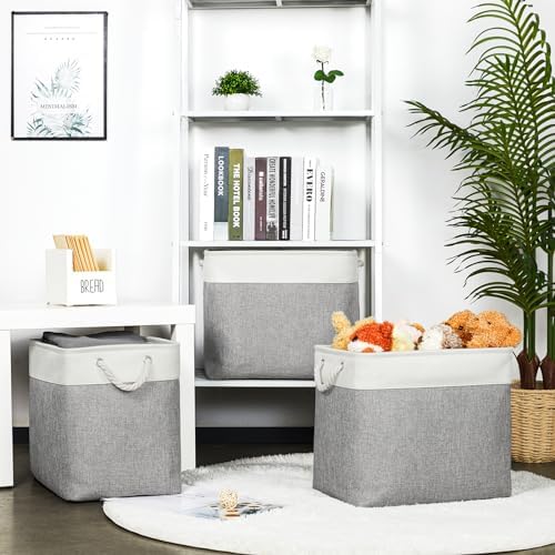 Bidtakay Extra Large Storage Baskets for Organizing 17x12x15.1 inch 3-Pack Fabric Closet Organizers Storage Bins with Handles Foldable Storage Baskets for Shelves Clothes XL-White&Grey - Image 4