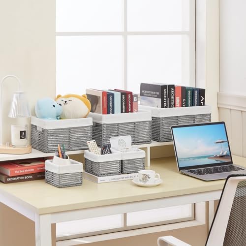 Vagusicc Wicker Storage Basket, 6 Pack Baskets for Organizing, Wicker Baskets with Handle, Rectangular Wicke Basket for Storage Shelves, Cube Storage Bins for Closet/Clothes/Dresser, Grey - Image 5