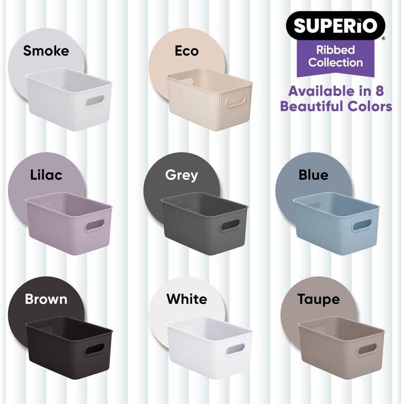 Superio Ribbed Collection - Decorative Plastic Basket Open Home Storage Bins Organizer, Medium Brown (4 Pack) Container Boxes for Organizing Closet Storage Bins for Shelves Drawer Shelf 5 Liter - Image 5