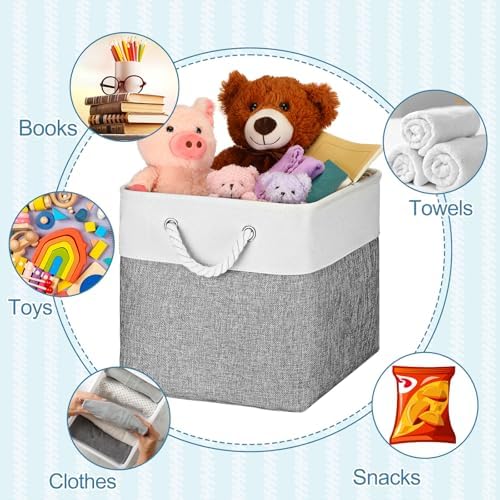 meekoo 8 Pack Fabric Storage Bins Baskets, 12 x 12 x 12 in, Gray White - Image 6