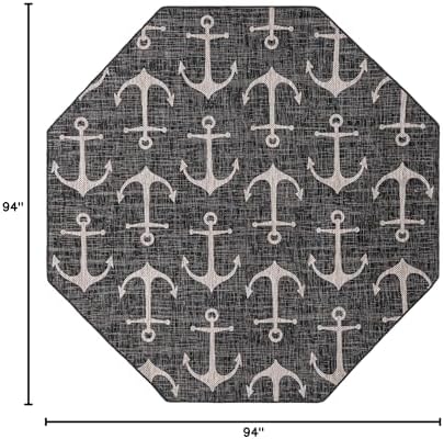 Unique Loom Outdoor Coastal Collection Area Rug - Ahoy (7' 10" Octagon, Charcoal/ Ivory) - Image 2