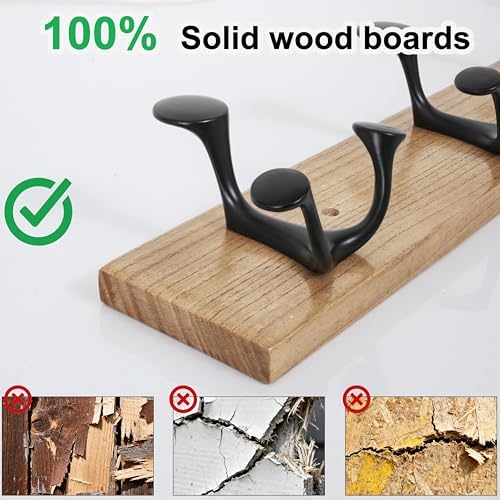 SKOLOO 24-Inch Wood Coat Rack Wall Mount with 4 Triple Hooks - Ideal for Family Entrances, Classrooms, and Pet Supplies Storage - Perfect Coat Hooks for Wall, Black on Natural - Image 7