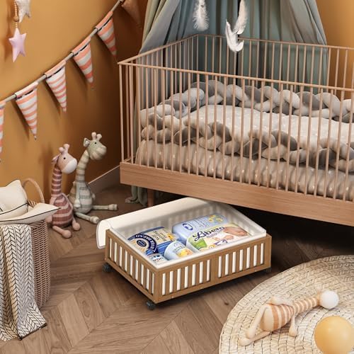 MHXW SXPN 2 Pack Bamboo Under Bed Storage Containers with Wheels, Brown - Image 4