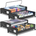 Molutsody Under Bed Storage with Wheels, 4-Pack Underbed Storage Containers with Clear Lids, Under Bed Shoe Storage Organizer, Rolling Under Bed Storage for Clothes Shoes Blankets (Black) by Molutsody