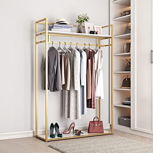 Heavy Duty Clothing Rack with Shelves for Hanging Clothing, Gold Metal Freestanding Garment Rack for Retail Display (47.24" L) - Image 5