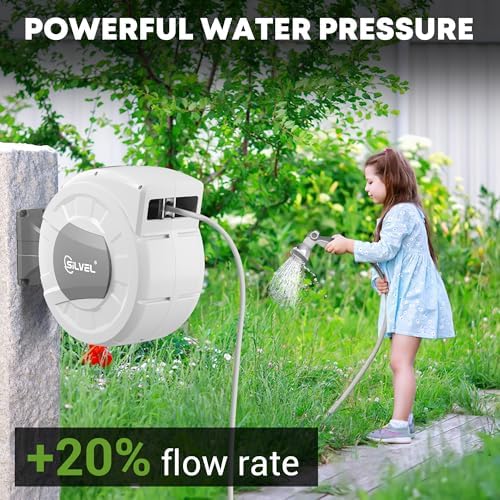 SILVEL 1/2 in x 130 FT Retractable Garden Hose Reel, Upgraded UV Resistant Heavy Duty Automatic Hose Reel Wall Mount with 10 Pattern Nozzle, Any Length Lock & Slow Return System, 180°Swivel Bracket - Image 5