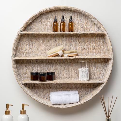 happimess Annulus 3-Shelf Circular Hyacinth Wall Rack 24.6", White Wash - Image 2
