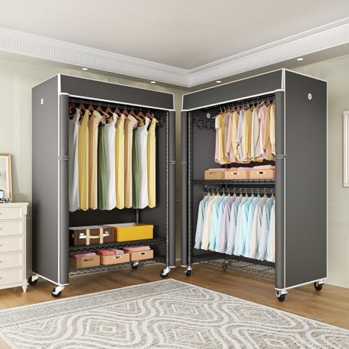 FUTASSI Black Clothing Rack with Dark Gray Cover, P1C Plus Rolling Closet - Image 6