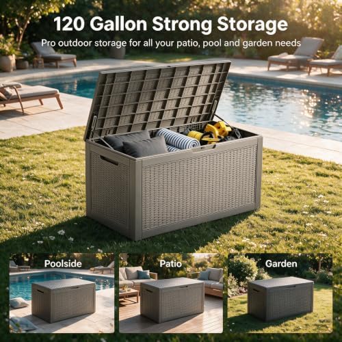 120 Gallon Deck Box,Lockable Outdoor Storage Box Gas Lift,Waterproof Grey - Image 6