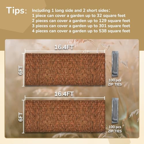 Brown 2 Pack 6FT X16.4FT Reed Fencing Roll Bamboo Privacy Screen - Image 2