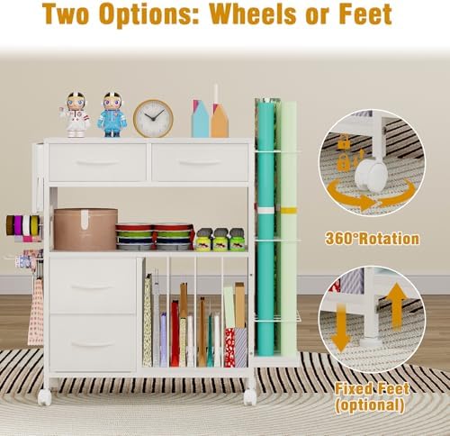 Wrapping Paper Storage Cart with Foldable Table, 3 Tier Gift Wrap Organizer - Image 3