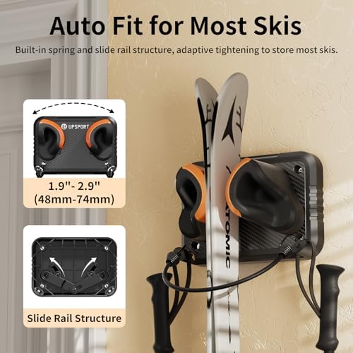 Ski Rack 4Pack, Ski/Snowboard Wall Mount, Skateboard Wall Mount, Fits Any Ski/Snowboard, Holds Up to 100lbs, Winter Gear Organizer, Vertical Ski Storage Rack for Home & Garage - Image 6