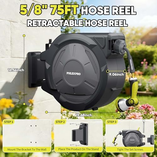75 FT x 5/8" Retractable Garden Hose Reel with 3/4" Brass Fitting - Image 6