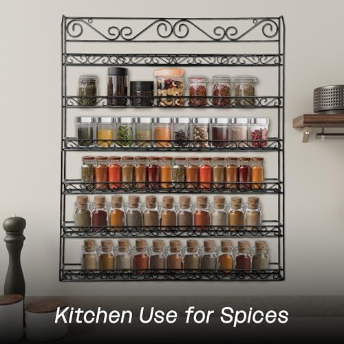 PANA 6 Tier Wall Mounted Metal Rack Shelf, Versatile Organizer for Nail Polish, Essential Oils, Kitchen Spices, and Craft Hobby Items, Sturdy Storage with Decorative Design (Black, 1pc) - Image 6