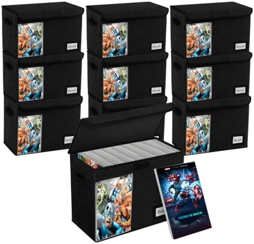 Display Collection Comic Book Storage Boxes, Protector Organizer 15.8" X 7.8" X 11.8" Collapsible Holds 160-180 Comic Book Heavy Duty Bin Container Holder Shelf, 10 PCS by YNSZAS
