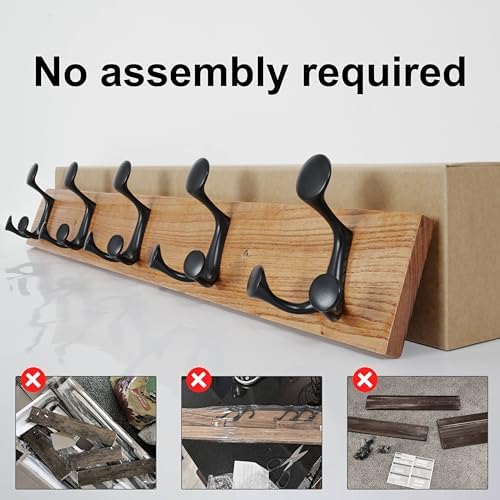 SKOLOO 24-Inch Wood Coat Rack Wall Mount with 5 Triple Hooks - Ideal for Family Entrances, Classrooms, and Pet Supplies Storage - Perfect Coat Hooks for Wall, Black on Natural - Image 5