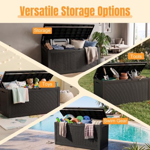 Outdoor Storage Box, 170 Gal Waterproof Resin Deck Box w/Support Rod - Image 5