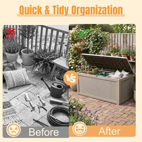 Outdoor Storage Box, 380 Gallon Waterproof Resin Deck Box with Support Rod - Image 4