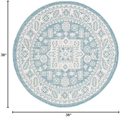 Rugs.com - Outdoor Aztec Rug – 3 Ft Round Aqua Indoor/Outdoor Rug – Washable & Stain-Resistant, Perfect for Patios, Decks, and Porches - Image 2
