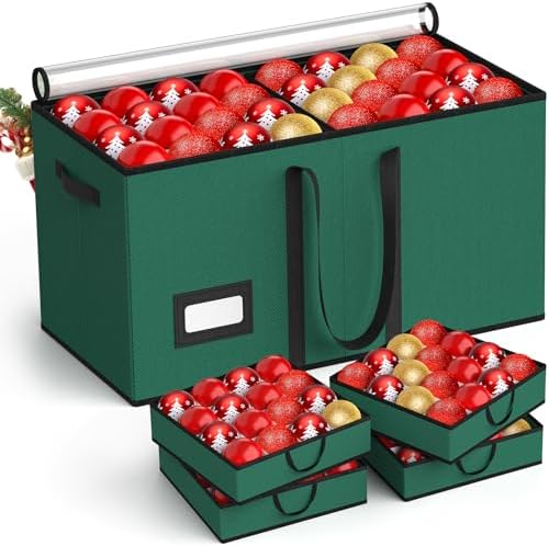 Christmas Ornament Storage Box Store 128-3" Ornaments, Ornament Organizer Storage box with Dual Zipper Closure Visual Cover & Adjustable Dividers, Holiday Decorations Storage Container with 8 Trays by vomii
