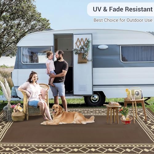 GlowSol 10x20 Outdoor Rug Waterproof Reversible Patio Carpet, Plastic Straw Camping Rug for RV Backyard Deck Beach Stain Resistant Foldable Indoor Outdoor Floor Mat Decor, Brown/Beige - Image 7