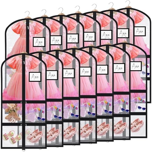 Geelin 14 Pcs Garment Bags for Dance PVC Clear, Fully Transparent Black by Geelin