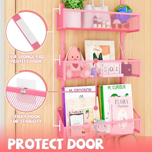 Kaiferty Over The Door Hooks Organizer, Coat Rack Over The Door Storage Hanger Towel Rack, Back of Door Storage Organizer for Bathroom,Bedroom,Kitchen,Office (Pink, 4-Tier) - Image 4