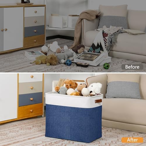DULLEMELO 51L Large Baskets for Storage, Large Rectangular Baskets for Shelves [3 Pack], Blanket Basket Dog Basket for Organizing Closet, Nursery, Clothes (White&Blue) - Image 3