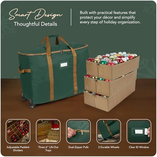 Covermates Rolling Adjustable Ornament Storage Bag, 25.5"W x 13"D x 18.5"H - Image 4