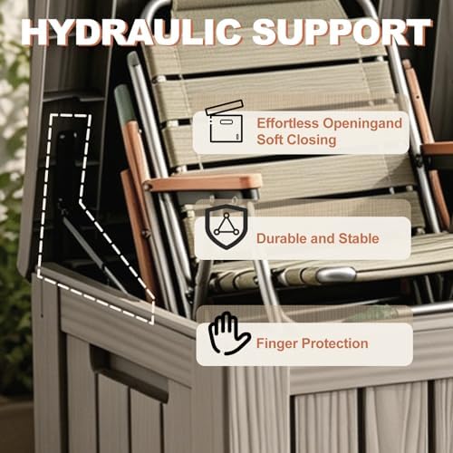 EFU Outdoor Storage Box 140 Gallon Deck Box, Waterproof Resin, Grey - Image 4