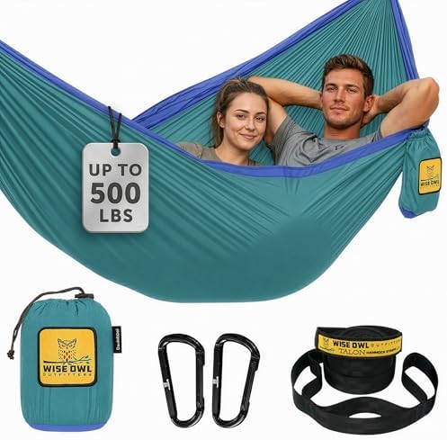 Wise Owl Outfitters Camping Hammock – up to 500lbs Portable Hammock with Tree Straps - Travel, Backpacking, Hiking, Outdoors Camping Gear - Single or Double by WiseOwlOutfitters