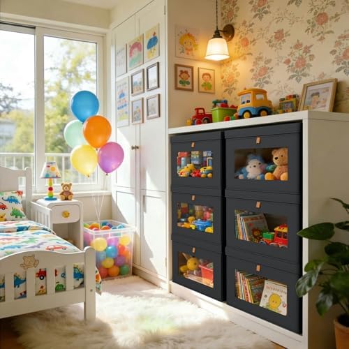 DIMJ Storage Bins with Lids - 6 Pack Large Fabric Closet Organizer with Window & Handles, Collapsible Decorative Storage Boxes for Shelves Under Bed, Books Clothes Blankets Sweaters Organization - Image 3