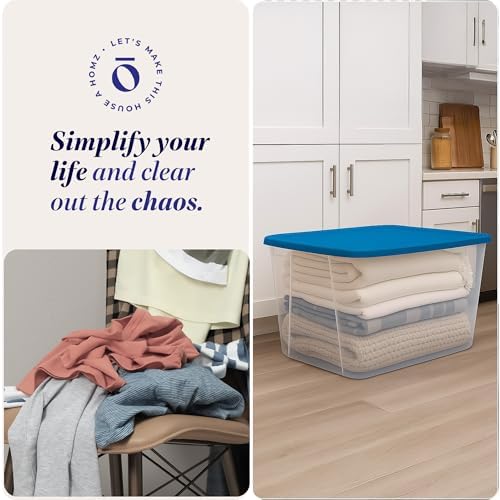 HOMZ 2-Pack Snaplock, Large Clear Plastic Storage Organizer Bins w/Lids, 56 Quart, Blue - Stackable Container Boxes for Bedroom, Bathroom, Garage, and Office Organization - Image 6