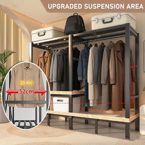 Heavy Duty Clothes Rack with Cover & Magnetic Doors, 1500lb Portable Wardrobe Closet - Foldable Garment Rack for Bedroom, Large Storage for Hanginng Dresses Jackets (Blue, 70.8IN) - Image 4