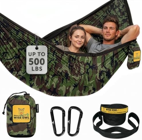 Wise Owl Outfitters Camping Hammock – 500lbs Portable Hammock with Tree Straps - Travel, Backpacking, Hiking, Outdoors Camping Gear - Double by WiseOwlOutfitters