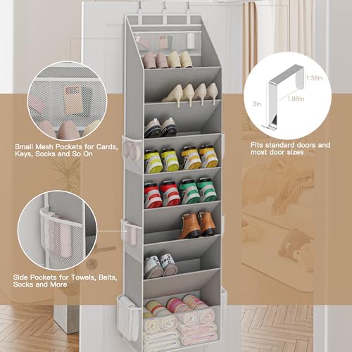 Criusia Shoe Storage, Over the Door Shoe Organizer, Hanging Closet Shoe Storage with Large Deep Pockets, Fits 16–24 Pairs of Sneakers, Sandals, Boots, Gray - Image 5