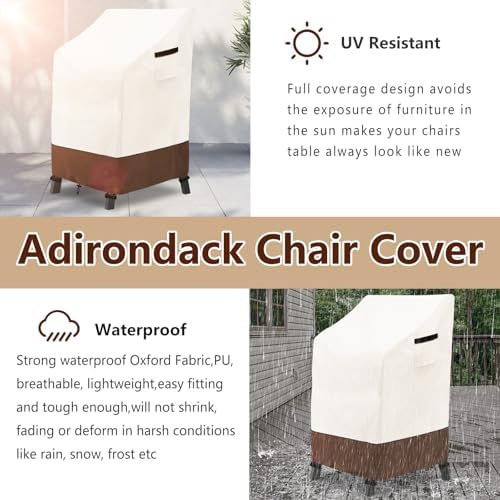 Stackable Patio Chair Covers Waterproof Patio Furniture Covers, 28 W x 36 D x 47 H InchesFits for 4-6 Stackable Dining Chairs 2 Pack (Beige & Brown) - Image 4