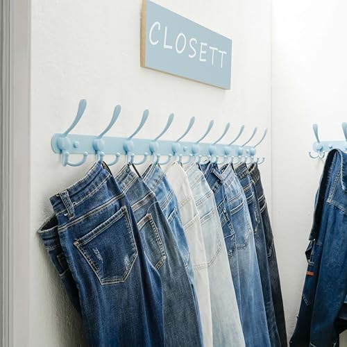 Dseap Coat Rack Wall Mount - 38” Long 10-Tri-Hooks Heavy Duty Coat Hanger Rail Wall Hooks for Hanging Coats Hats Clothing Clothes Purse Mudroom Entryway, Blue - Image 5