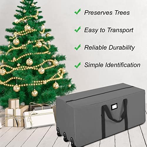 ProPik Christmas Rolling Tree Storage Bag, Fits Up to 9 ft. Tall Disassembled Holiday Tree, 28" X 16" X 60", Extra Large Heavy Duty Storage Container with Wheels, Front and Side Handles (Gray) - Image 5