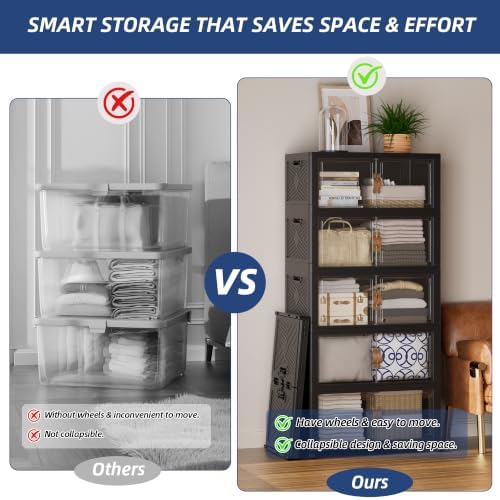 SAILUN 825QT/206Gal Stackable Storage Bins with a Lid, Collapsible Storage Bins With Doors, Folding Cabinet for Home Closet Organization,5 Pack-30 W x 19.7" D x 80.9" H Black - Image 3