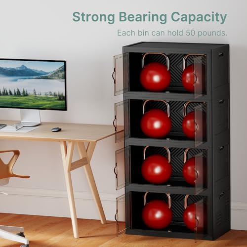 UAMFURI 448QT Lockable Storage Bins with Lids - Stackable Storage Cabinet with Doors and Wheels, Collapsible Plastic Organizer and Containers for Bedroom Dorm Office Garage, 4 Pack Cubes - Image 6
