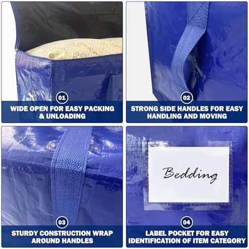 12 Pack Extra Heavy Duty Large Moving Bags with Strong Zipper & Carrying Handles, Sturdy Clothes Storage Bag Totes Bins, Packing Bags Moving Boxes College Moving Supplies, Dark Blue - 33 gal - Image 7