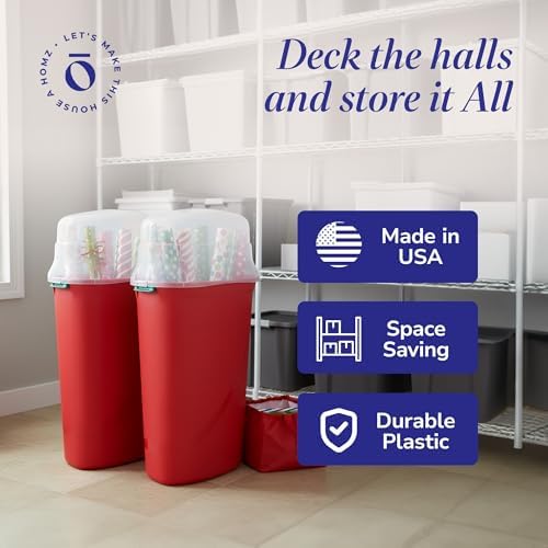HOMZ Seasonal Holiday Gift Wrap Organizer, Red & Clear, 2-Pack - Image 5