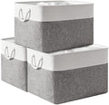 TheWarmHome Storage Bins Baskets for Organizing, 20.5L×15.7W×13.8H 3 Pack Sturdy Fabric Storage Basket W/Handles, Decorative Foldable Storage Baskets for Shelves Closet Nursery Toy (White & Grey) by TheWarmHome