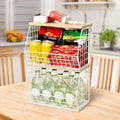 Mefirt Fruit Basket, 2-Tier Fruit Bowl for Kitchen Counter, Stackable Wall Mounted Fruit Storage, Snack Organizer, Potato and Onion Storage Basket, Hanging Pantry Storage with Wood Lid, 2 Set, White by Mefirt