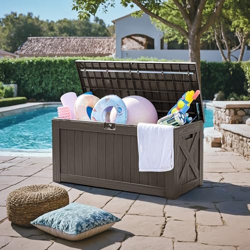 Greesum 120 Gallon Deck Box, Resin Outdoor Storage Container, Brown - Image 5