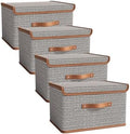 Tuza 4 Pack Storage Bins with Lids, Collapsible Closet Organizer Container, Fabric Organizer Box with Handles, Decorative Storage Boxes with Lids for Organizing Clothes, Books, Light Grey, Large by LOVEWHEREYOULIVE