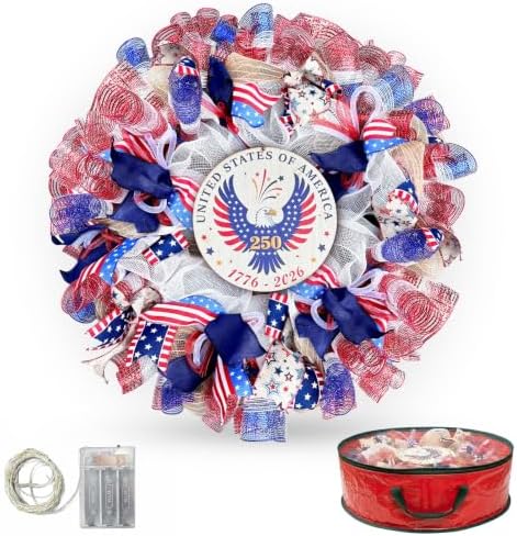 24 Inch Large Patriotic Wreaths for Front Door with Eagle Sign by Presentastic